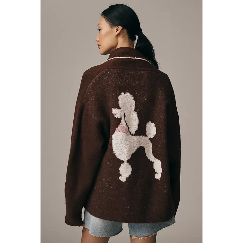Flat White Mariel Longline Cardigan: Dog Icon Edition Poodle Os/L